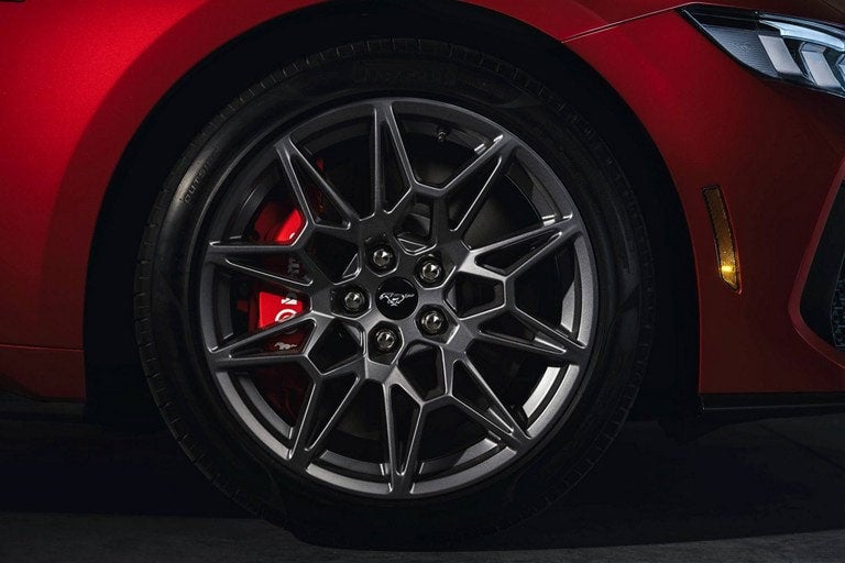 2024 Ford Mustang® model with a close-up of a wheel and brake caliper | Imperial Country Ford, Inc. in Imperial NE